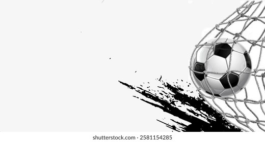 A realistic ball hits the gate on a transparent background