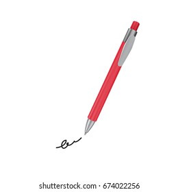 Realistic Ball Pen and Signature Example Isolated on White Background. Contract and Agreement Vector Symbol. Pact, Accord or Convention Illustration