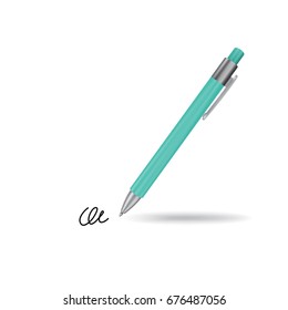 Realistic Ball Pen and Signature Example Isolated on White Background. Contract and Agreement Vector Symbol. Pact, Accord or Convention Illustration