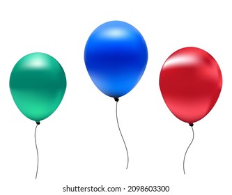 realistic balloon with green blue and red color and white background. vector illustration