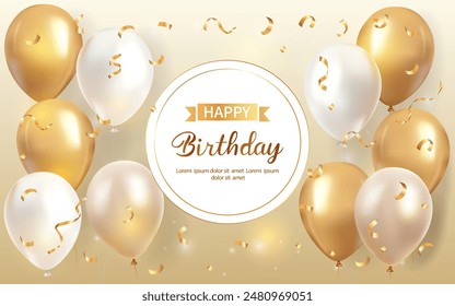 Realistic balloon happy birthday celebration card banner template. Joyful celebration cards for birthday parties, anniversaries or other events.