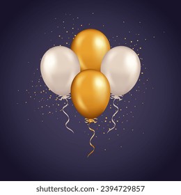 Realistic balloon illustration, gold, bronze or gold 3d helium balloons for birthday decoration or festival decoration
