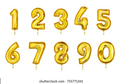 Realistic Balloon Numbers Set Golden Color, vector