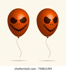 Realistic balloon with a picture of scary faces. Halloween design with Volumetric  balloon. Flat design. Jack o lantern.