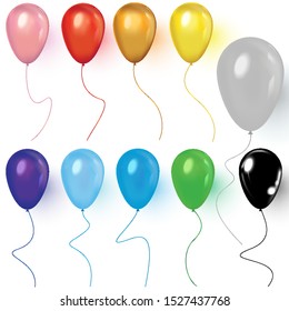 Realistic Balloon set. Vector illustration of shiny colorful glossy balloons. Realistic air 3d balloons isolated on white background. 