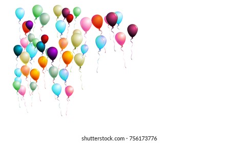 Realistic Balloons Bunch Flying Upwards in the Air. Vector Illustration Isolated on White. Red, Blue, Orange, Yellow, Green, Purple Realistic Balloons Collection. Celebration Card, Festive Decoration.