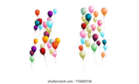 Realistic Balloons Bunch Flying Upwards in the Air. Vector Illustration Isolated on White. Red, Blue, Orange, Yellow, Green, Purple Realistic Balloons Collection. Celebration Card, Festive Decoration.