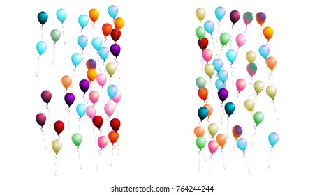 Realistic Balloons Confetti. Cool Isolated Vector Illustration. Flying Up or Falling from the Sky 2d Helium Realistic Balloons. Jolly Colorful Party Celebration, New Year, Birthday Festive Background.