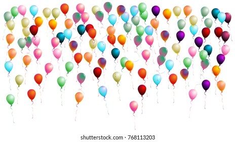 Realistic Balloons Confetti. Cool Isolated Vector Illustration. Flying Up or Falling from the Sky 2d Helium Realistic Balloons. Jolly Colorful Party Celebration, New Year, Birthday Festive Background.