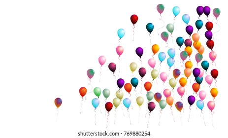 Realistic Balloons Confetti. Cool Isolated Vector Illustration. Flying Up or Falling from the Sky 2d Helium Realistic Balloons. Jolly Colorful Party Celebration, New Year, Birthday Festive Background.