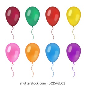 Realistic balloons set. 3d balloon different colors, isolated on white background. Vector illustration, clip art