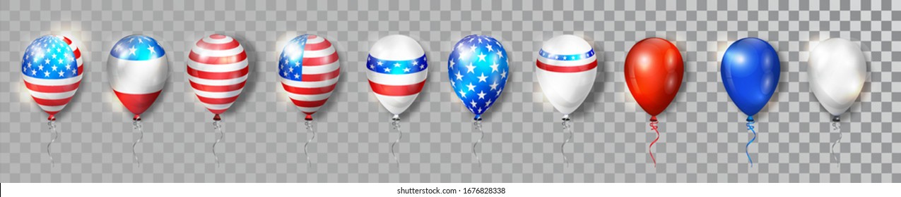 Realistic balloons set with American patriotic symbols. Colored Balloons specially fo USA celebratins