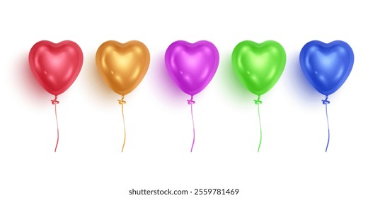 Realistic balloons. A set of love balls in the shape of hearts Balloon set isolated on white background