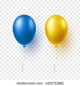 Realistic balloons in traditional ukrainian colors. Decorative elements for national holidays of Ukraine. Vector illustration.