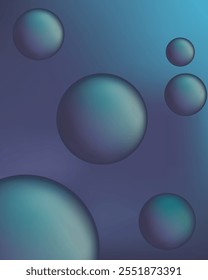 Realistic balls in blue shades on a background in blue shade. Background for phone, monitor. illustration, abstract. Vector illustration.
