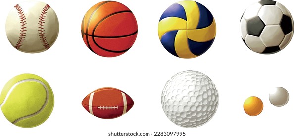 Realistic balls for different sports. Vector set isolated on transparent background.