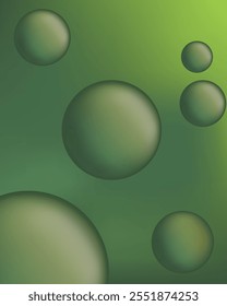 Realistic balls in green shades on a background in green shade. Background for phone, monitor. illustration, abstract. Vector illustration.