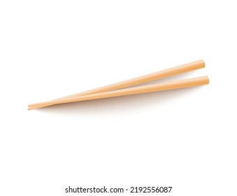 Realistic bamboo chopsticks in 3d style, vector illustration isolated on white background. Traditional wooden utensil for asian food.