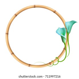 Realistic bamboo frame with blue marlin calla lily flower.