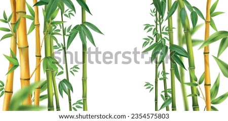 Realistic bamboo isolated composition yellow and green bamboo trunks on the sides vector illustration