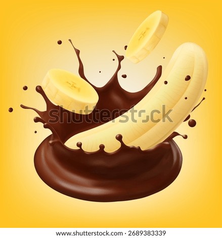 Realistic Banana and Chocolate Splash, Vector, Illustration, Eps File