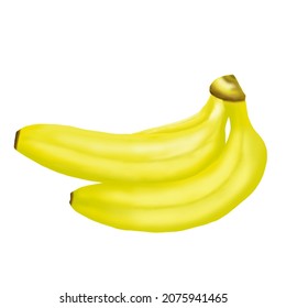 Realistic banana. Full editable, isolated on white. Fresh, ripe, yellow banana, sliced pieces. Vector illustration.
