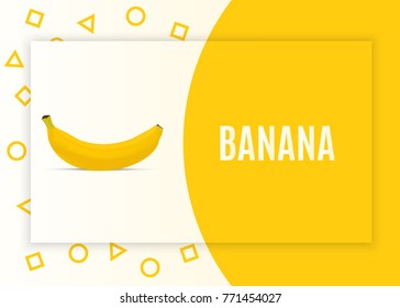 Realistic banana. Modern minimal banner design with geometric shapes. Vector illustration