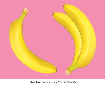 Realistic Banana. Vector Banana Bunch in Pastel Color Design. Delicious Tropical Fruits. Realistic Yellow Bananas for Wallpaper, Packaging, Paper, Tablecloth, Advertising, Marketing, Illustration.