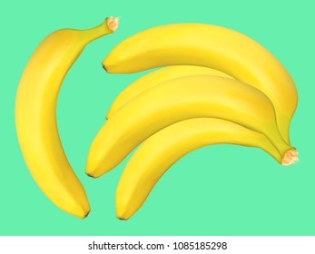 Realistic Banana. Vector Banana Bunch in Pastel Color Design. Delicious Tropical Fruits. Realistic Yellow Bananas for Wallpaper, Packaging, Paper, Tablecloth, Advertising, Marketing, Illustration.