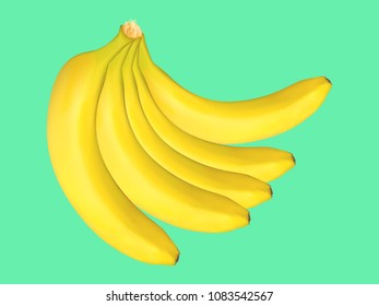 Realistic Bananas. Vector Banana Bunch in Pastel Color Design. Delicious Tropical Fruits. Realistic Yellow Bananas for Wallpaper, Packaging, Tablecloth, Tile, Advertising, Marketing, Illustration.