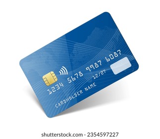 Realistic bank card with security chip and contactless payment. Vector illustration isolated on white background. Ready to use for your design. EPS10.	