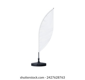 Realistic banner stand, beach flag. Isolated 3d vector feather or bowflag, portable blank display on a lightweight pole, designed for outdoor advertising and events, provides visibility and branding