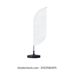 Realistic banner stand, beach flag mockup. Isolated 3d vector portable, blank display on a lightweight pole. Feather or bowflag for outdoor advertising and events, brand visibility and recognition