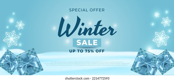 Realistic banner winter sale promotional illustration