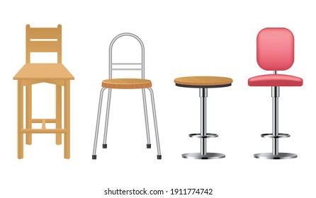 Realistic bar chair made from wood and metal