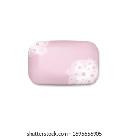 Realistic bar of soap with foam isolated on white background. Vector illustration. Eps 10.