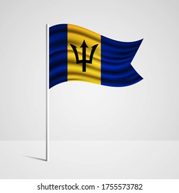 Realistic Barbados country flag waving in wind. Abstract country flag with flagpole isolated on grey background