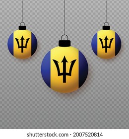Realistic Barbados Flag with flying light balloons. Decorative elements for national holidays.