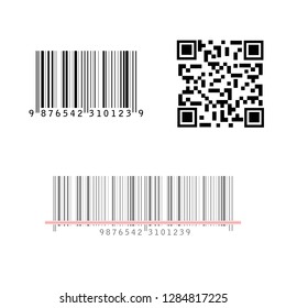 Realistic Barcode and QR code icon set isolated on white background. Bar code vector icon collection