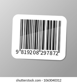 Realistic barcode sticker with shadow on gray