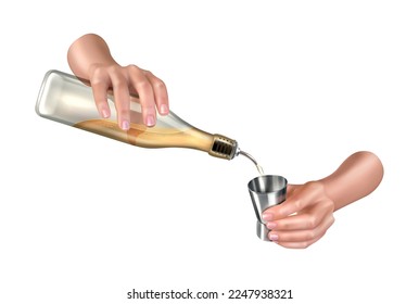 Realistic bartender barman cocktail hands composition with isolated view of human hands preparing cocktail vector illustration