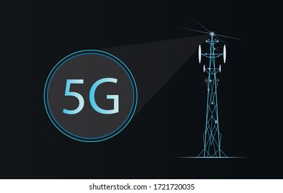 Realistic base station receiver. telecommunication tower 5g. Modern global connection transmitter. Mobile radio antenna cellular vector stock illustration eps10