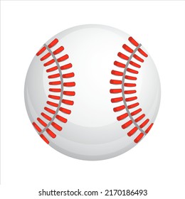 Realistic baseball. 3d vector illustration of white ball with red stitches. Game equipment, isolated object on white background
