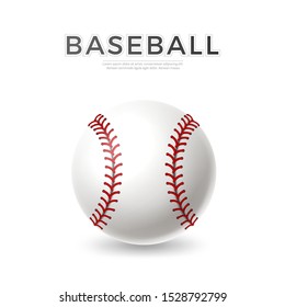 Realistic baseball ball. Athletic equipment for championships promo design element. Vector white leather ball for Sport betting design. Team game tournament and competition poster. Pitcher hardball