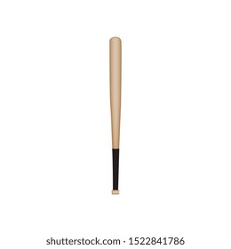 Realistic baseball bat isolated on white background, American sport game equipment made from wood with black handle base. Single object vector illustration