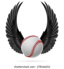 Realistic baseball emblem with raised up black wings