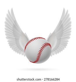Realistic baseball emblem with white wings for design