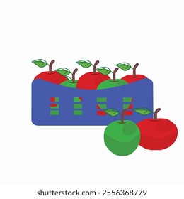 A realistic  basket filled with red green apples set art vector illustration 