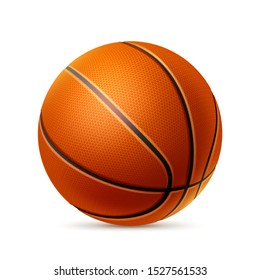 Realistic basketball ball. Athletic equipment decoration design element. Vector textured ball for Sport betting design. Team game tournament and competition poster.