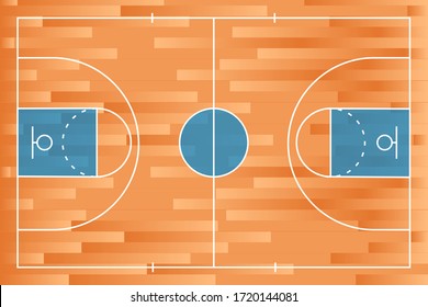 Realistic Basketball Court With Line On Wood Texture Background. Vector Stock Illustration.